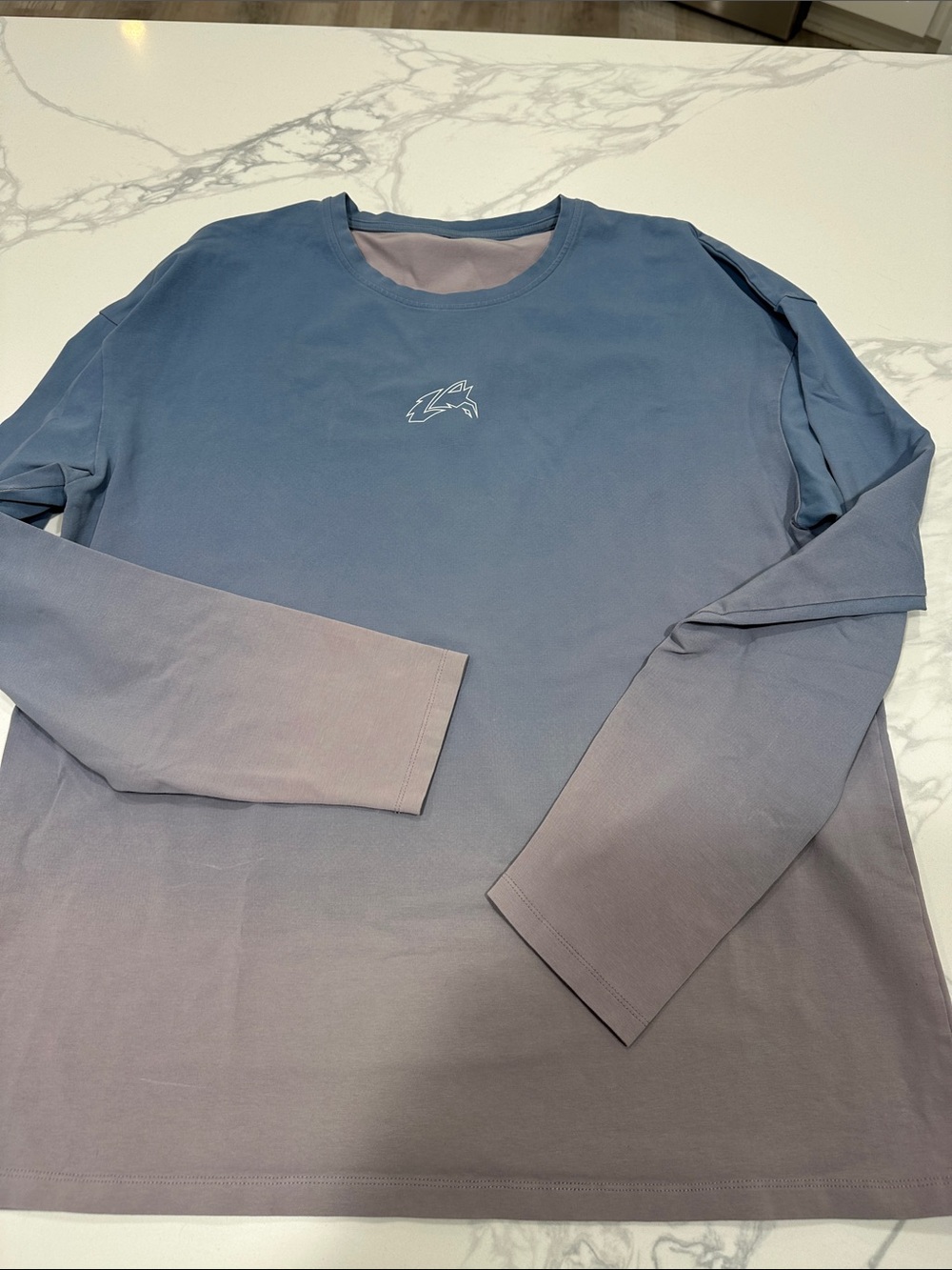 Men's Long-Sleeve Ombre Crewneck Shirt - Blue to Gray, Subtle Logo